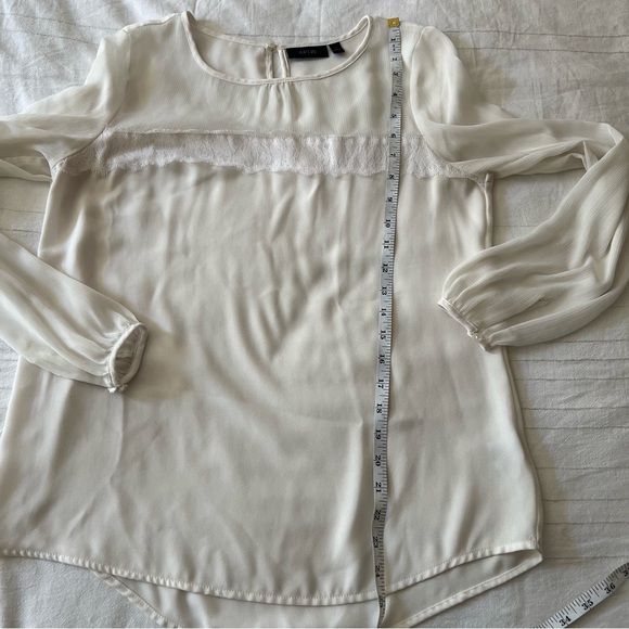 Apt. 9 • Ivory Sheer Yoke Blouse with Eyelash Lace Ribbon • Size Small - Picture 8 of 9